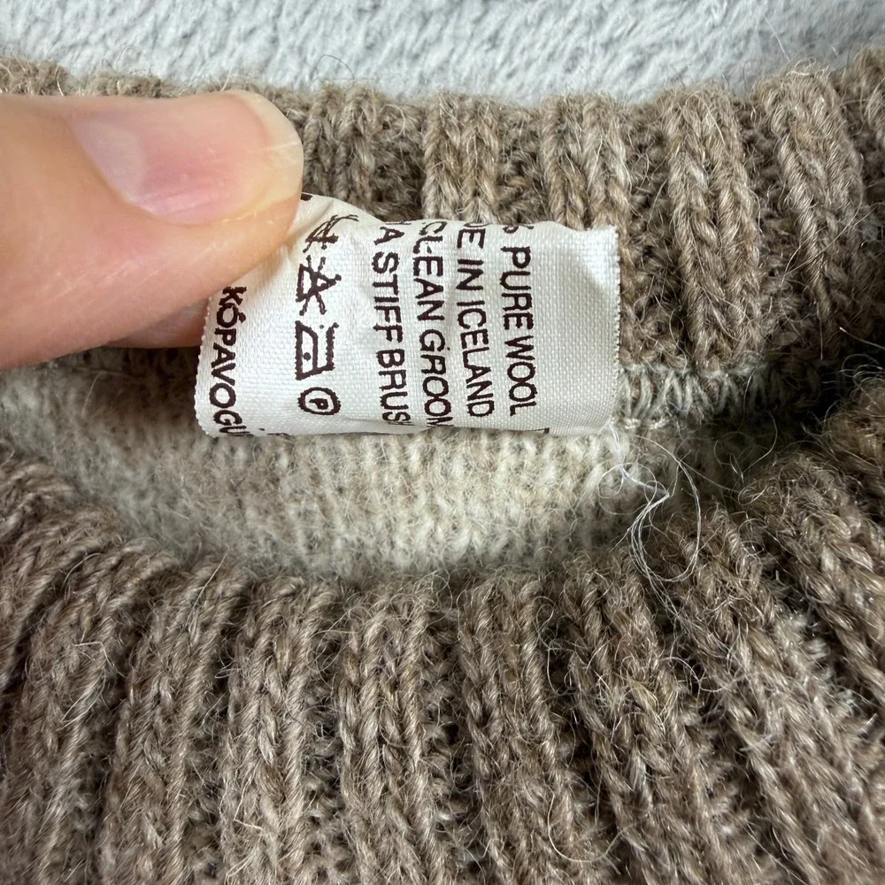 Vintage Wool Landau Icelandic Sweater Kids 12 Brown Fair Isle Crew Neck